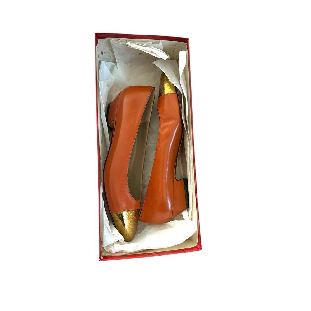 Salvatore Ferragamo Rust & Bronze Toe Textured Pumps 6.5 AA New In Box Italy - Picture 5 of 6